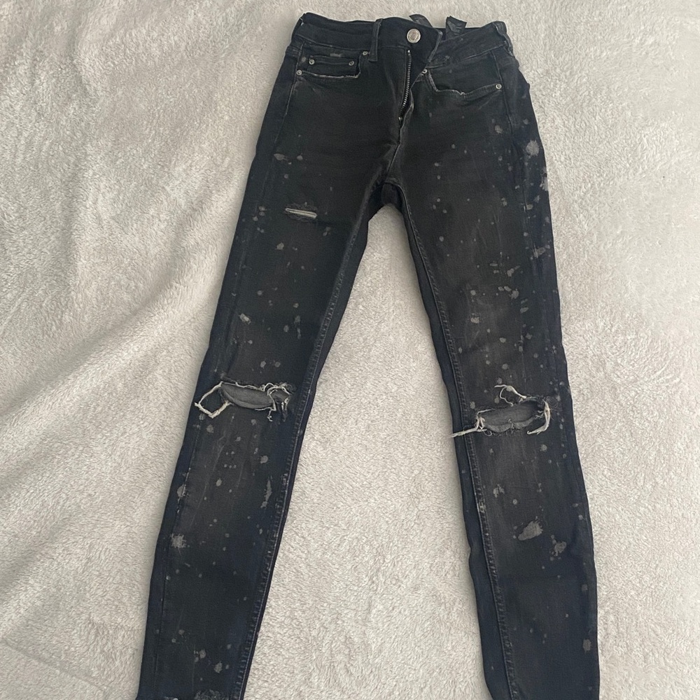 ZARA Premium Denim Collection Black Distressed Skinny Jeans